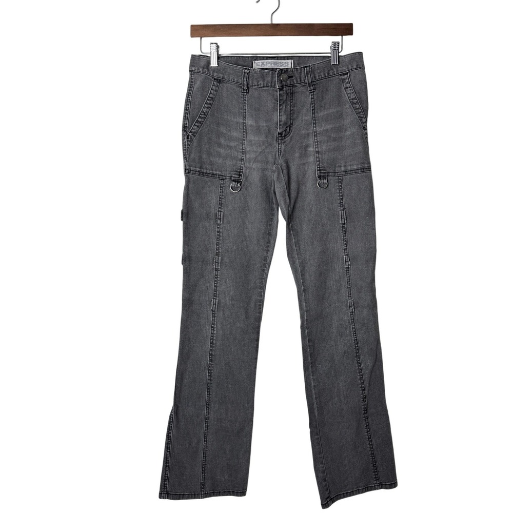 Vintage Y2K Express Precision Fit Low Rise Jeans Womens 8 VTG Utility Denim Gray